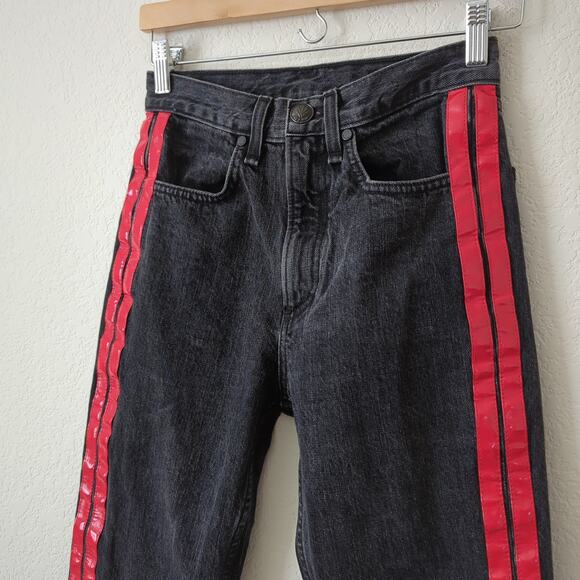 rag & bone Women's Jeans Size 23 Black Red Vinyl Side Striped High Waist Pants - Picture 5 of 12